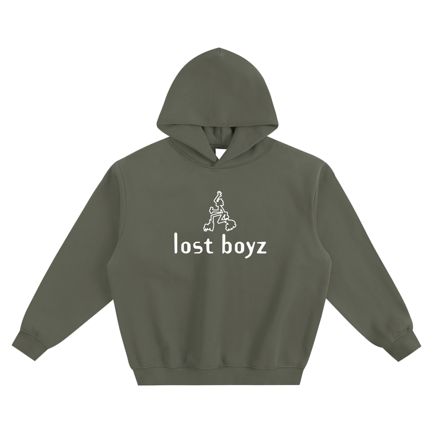 Lost Boyz Stencil Army Green Fleeced Boxy Hoodie