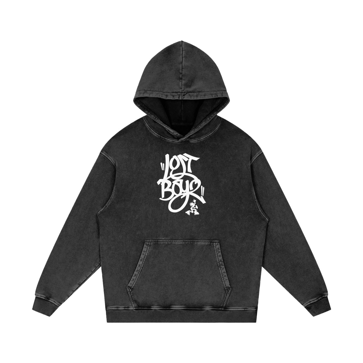 Lost Boyz Script Snow Washed Loose Cotton Hoodie