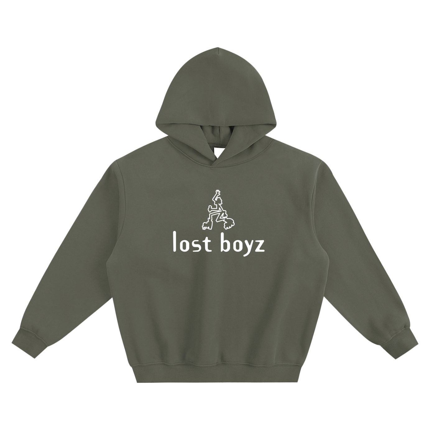 Lost Boyz Stencil Army Green Fleeced Boxy Hoodie