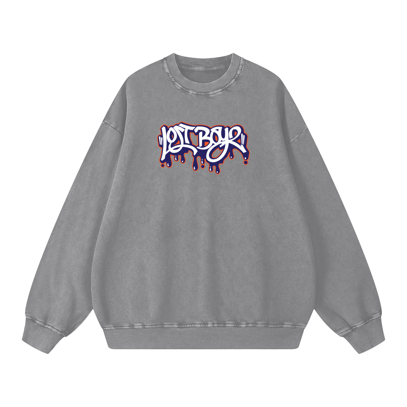 Lost Boyz Snow Washed Grey Oversized Sweatshirt