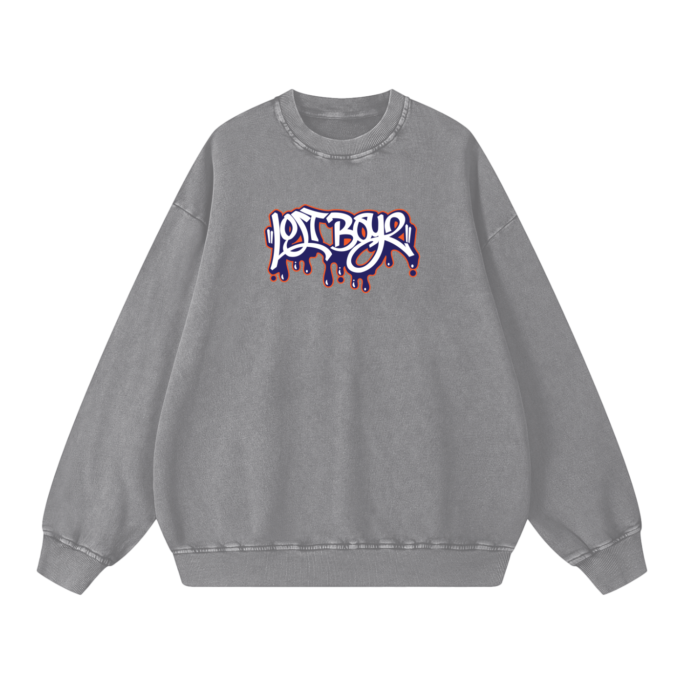 Lost Boyz Snow Washed Grey Oversized Sweatshirt