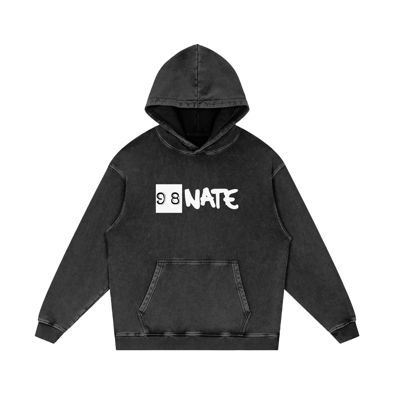 98 Nate Snow Washed Black Loose Cotton Hoodie