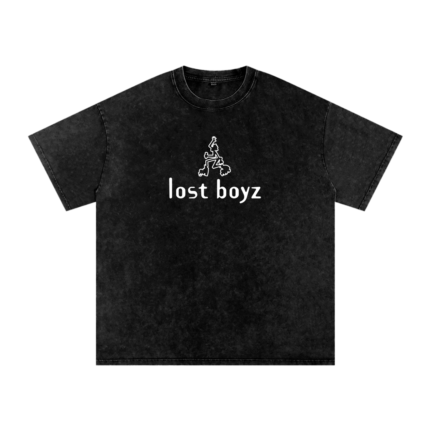 Lost Boyz Stick Logo Snow Washed Oversized Cotton Tee